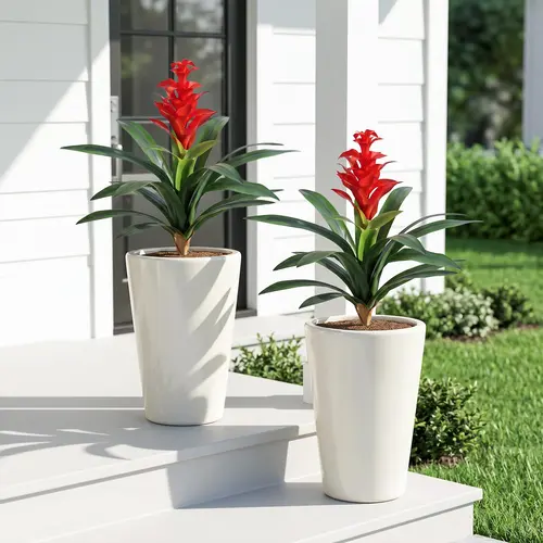 Ivydale 2-Pcs 16.93in UV-Resistant Outdoor Faux Greenery Plants - Decorative Artificial Bromeliad Flowers, Casual Home Decor Items, Outdoor Decor for Porch Planters, Weddings, Gifts