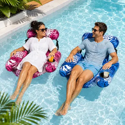Adult inflatable pool float chair with headrest pillow—comfortable pool float for pools, lakes, and summer parties
