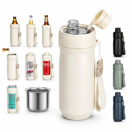 [MAXSO TikTokShopBackToSchool] 5-In-1 Stainless Steel Vacuum Insulated Can Cooler Tumbler, Detachable Drink Cover With Fizz Soda Lid, Leakproof Portable Holder For 12Oz 16Oz Regular Slim Cans, Bottled Beer & Tea