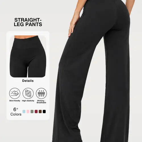 31.5'' Inseam Loose Casual Straight Leggings for Women, Workout Leggings Womens No Front Seam Straight Leggings High Waist Buttery Gym Yoga Pants, Yoga Pants Women High Waist Stretch Casual Soft Straight Leg Bottoms