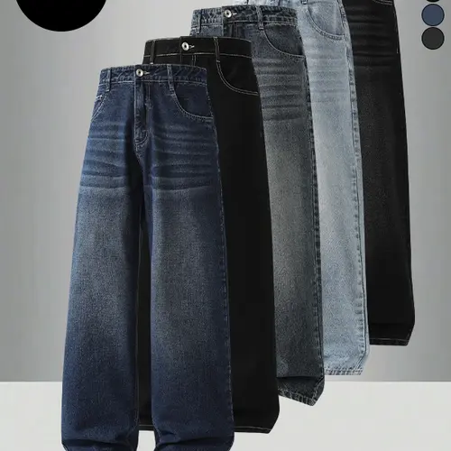 4-pack men’s jeans for autumn/winter, high cotton content, simple versatile straight-leg classic vintage jeans—men’s pants suitable for everyday commuting and casual wear.