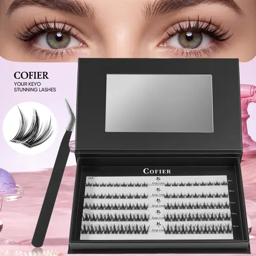 [New for you] Cofier Date Night Lashes for Beginners, COFIER No-Glue Soft Puppy & Manga Glam Eyes-Coated Base Self Adhesive Individual Eyelashes Easy Makeup Application with Tweezers 80/100/160 Pcs for Salon-Like Results