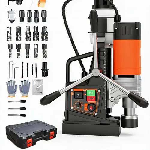 Garvee Heavy Duty 1750W Magnetic Drill Press - 2" Boring Diameter, 810 RPM Adjustable Speed, Titanium Alloy Guide, Ergonomic Handle - Portable Industrial Mag Drill for Metalworking - 1750W