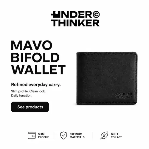 UNDER THINKER Mavo RFID Wallet for Men, Slim Bifold Faux Leather Wallet with ID Window, Holds Up to 9 Cards, Gift Box Included For You TDF