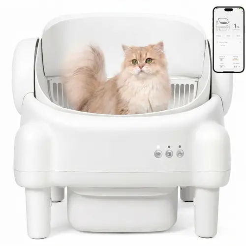Weekend Special | TAYACICY Open-Top Self - Cleaning Litter Box Smart Automatic with App Control for Multiple Cats Large-Capacity Large Waste Bin Cream White 10.5L Capacity Dual Safety Sensors Odor Control Includes 2 Roll Liners