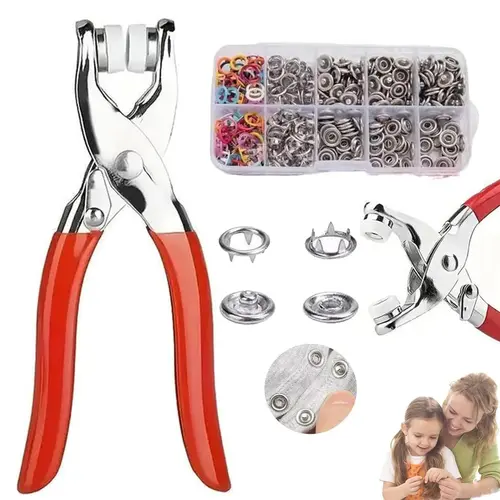 100pcs Invisible Colored Metal Buckle & 1 Count Manual Pressure Pliers,Household Sewing Accessories for DIY Handicraft Clothing & Hat,Buttons & Pliers Tool Kit,Seamless Stitching Sewing Kit Tools,Sewing Supplies Crafts.