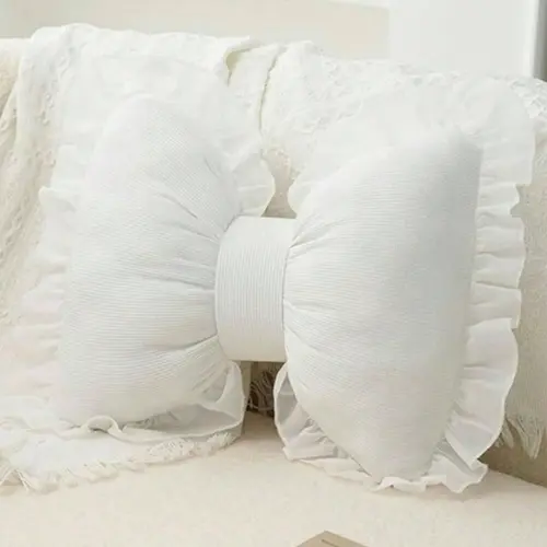 1 Pc Elegant Bowknot Lace Throw Pillow - Soft Washable Polyester Decorative Cushion for Bed and Couch Sofa Cushion