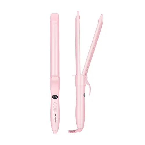 FoxyBae 2-in-1 Bounce Bae 1.25" Curling Iron, Curling Wand & Hair Straightener, Ceramic Tourmaline, Negative Ions, LED Display, Dual Voltage, Auto Shut-Off