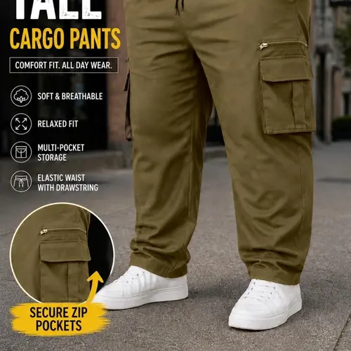 Men's Plus Size Casual Straight Leg Cargo Trouser Pants with Multiple Pockets, Comfortable & Durable for Daily Wear & Outdoor Activities Multi Pocket Trousers