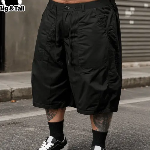 Large Size Men's Solid Color Casual cargo shorts, Pocket Design, Comfortable and Fashionable Summer Shorts, Ideal for Daily Wear, Versatile Fashion Item