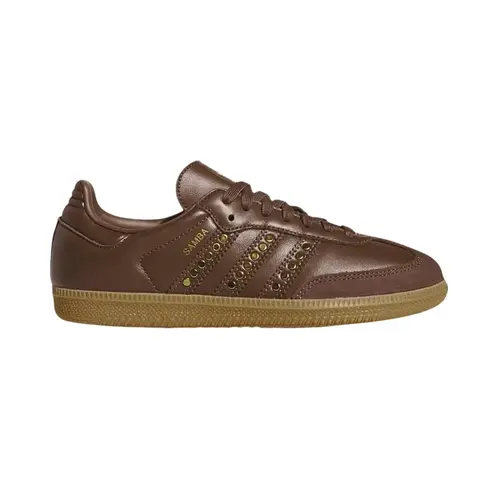 Adidas Women's Samba Studded Leather Shoes in Earth Strata Gold, Trendy Low Top Classic Trainers for Daily Street Wear, Trendy Trainers, Neutral Casual Trainers