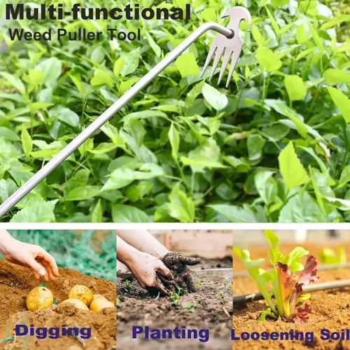 4-Tine Hand Operated Yard Soil Conditioning Hand Tool, Ground Aerating And Root Extracting Auxiliary Fixture For Outdoor Garden Bed Regular Upkeep