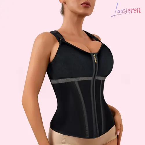 LUXSEREN Women's Colombian Seamless Shape Bodysuit - High-Compression Solid Faja with Soft Padded Wireless Bra, Adjustable Tummy Control, Waist Trainer, Straps, Zipper-Hook Closure, Lightweight Stretch Fabric, Ideal Fit for Workouts & Weddings, Stretchy,,