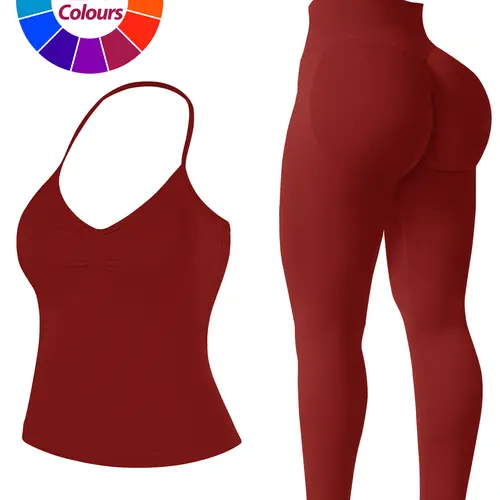 JGS1996 Women's Two-Piece Seamless Sports Sets – Solid Halter Backless Tank Top & Mid Waist Impact Leggings Set Breathable Comfortable   2-Piece  Activewear for Yoga Gym Workout Running Summer fitness All Season