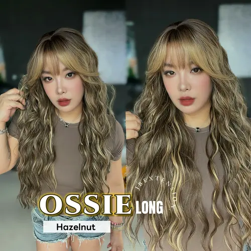 JBEXTENSION 28 Inches Scalpiana Long Wave 3.5X4 Hard Silky Top Natural Scalp Effect Wig with Bangs OSSIE LONG