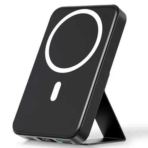 【DealsForYouDays】 10000mAh Magnetic Power Bank  Wireless Portable Charger with USB-C Cable LED Display Foldable Battery Pack for iPhone17/ 16/15/14/13/12/Pro/Pro Max Series Charging Compact Silicone Black