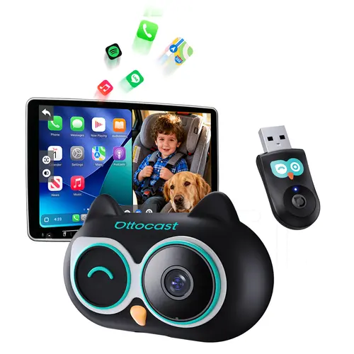 OTTOCAST Baby Car Camera  Wireless CarPlay Adapter 1080P HD Rear Seat Monitor Display on Car Screen,150°Wide Angle No-Glow Night View