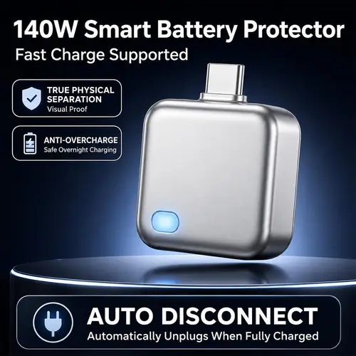 140W USB-C Physical Disconnect Battery Protector, Auto Disconnect When Fully Charged, Fast Charging Pass-Through Adapter, Compatible with iPhone 15-17 Series, Smartphones, Tablets & Laptops sohochic