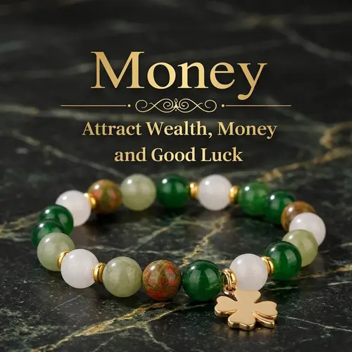 Lucky Money Attraction Bracelet with Green Aventurine & Agate Beads, Wealth Prosperity Bracelet, Elegant Stretch Beaded Jewelry Gift for Women,