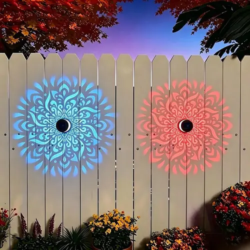 Solar Mandala Projector Wall Lights, Waterproof Metal Fence Light, Outdoor Decor for Garden, Patio, Backyard, Courtyard, Outdoor Decorative Lights, Patio Lighting