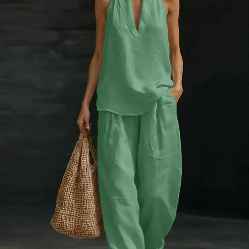 New Women's European Style Sleeveless Loose Cami, Summer Casual Everyday Wide Leg Pants Set, Fashionable Chic Two-Piece, Trendy and Comfortable Clothes, Summer Matching Sets