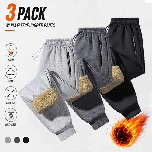 Men’s 3-Pack Polar Fleece Thermal Joggers - Casual Street, Street Style Cold Weather Pants, Thick Warm-Lined Sweatpants, Casual Street Joggers, Polar Fleece Jogger