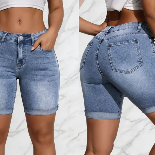 Women’s washed slim-fit jeans with pockets; casual, fashionable shorts; women’s summer bottoms; everyday women’s wear; comfortable casual shorts.Summervibes