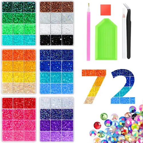 72-Color Bling Rhinestone Kit - 3mm Flat-Back Resin Gel Gems, Nail Art Supplies for Glitter Nails & Diamond Painting, Includes Storage Box & Gifted Tool for Sohochic Crafts