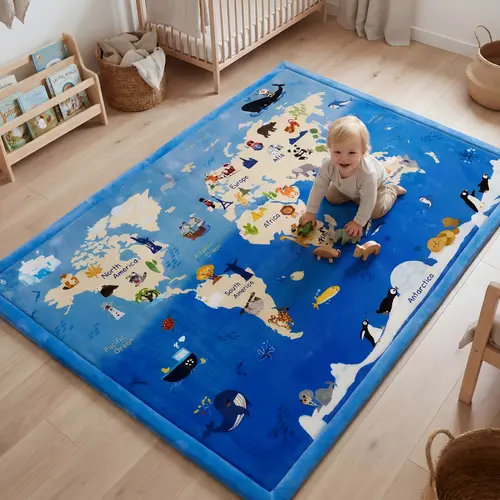 1.5" Thick Educational Large Baby Floor Play Mat, Flannel Padded Memory Foam Kids Mat, Non-Slip Plush Playmat for Nursery Playroom Classroom