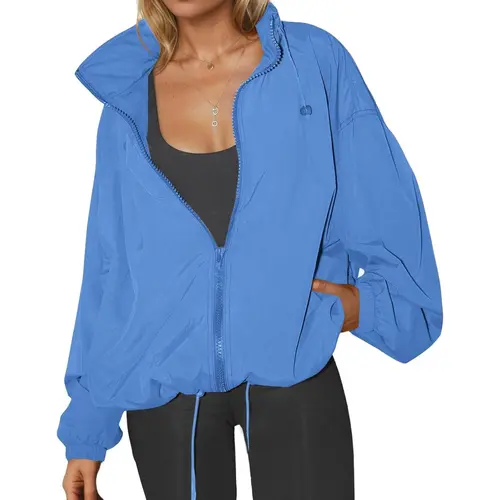 Yousify Women's Waterproof Lightweight Zip Up Rain Jacket - Hooded Windbreaker with Pocket for Outdoor Hiking, Summer Outfits, Vacation Wear, Jackets Zip Up,back to school,back to school shopping