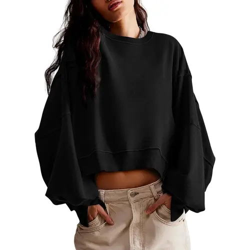 Women's Basic Knitwear Sweater, Minimalist Crew Neck Crop Top with Long Sleeves, Casual Fall Women's Clothes,back to school,back to school shopping, Solid Colors