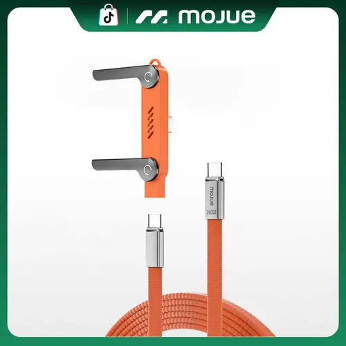MOJUE Invisible charging cable for the charger, 240W PD fast charging cable suitable for desktop, USB-C to USB-C, with 360° adjustable metal stand, 2-in-1 stand charger, suitable for gaming, office, and home use Digital Smartphone