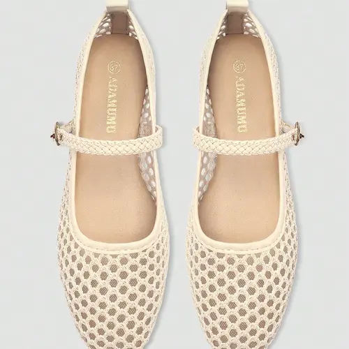 Adamumu Women's Mesh Breathable Ballet Mary Jane Flat Shoes, Ballerina Flats, Summer Flats, Fashionable Flats, Elegant Square Toe Design, Comfortable Rubber Sole, All-Season Fashion Footwear