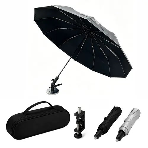 [Upgraded 2026 Latest] 56" Folding Magnetic HVAC Umbrella, 12-Rib Fiberglass Frame, Designed for Outdoor Work, Magnetic Base & Universal Clamp, 180° Adjustable Wind-Resistant Sun Shade, Portable for HVAC & AC Repair