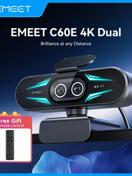 EMEET C60E 4K Dual Webcam with Remote, Dual Camera & RGB Light 4K@30fps/1080P@60fps Streaming Camera, 11x Zoom, Auto Focus, USB Webcam with Microphone & Physical Privacy Cover, OBS, Gaming, Streaming, TikTokShopSpringGlowUp, SummerVibes tikto