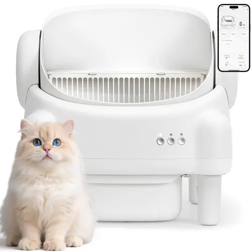 Weekend Special | ECORUI Self - Cleaning - Litter Box Open Top Automatic with App Control for Multiple Cats Safety Sensors Protection Cream White 16.5"x16.5" Entrance 10.5L Compartment