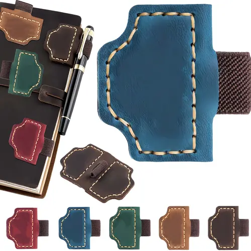 Quality Faux Leather Magnetic Bookmark with Pen Holder - Marker, Dual Magnets, Hand-Stitched Magnetic Clip, Genuine Leather Alternative, Clips & Organizes Notebooks, Office Stationery for Journal Enthusiasts, Portable Gift (Computers & Office Supplies)