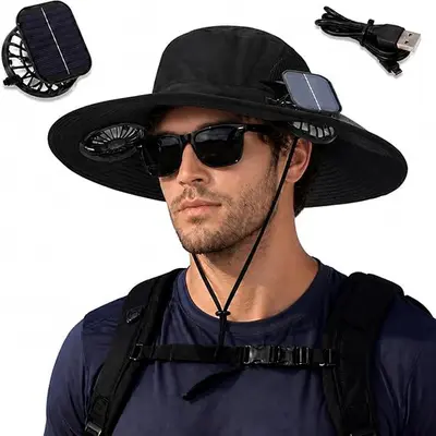 Fan Hat — An anti-UV outdoor bucket hat featuring a built-in, 180° adjustable fan. Boasting a UPF 50 sun protection rating, it is USB-powered and ideal for the beach, camping, outdoor activities, and fishing