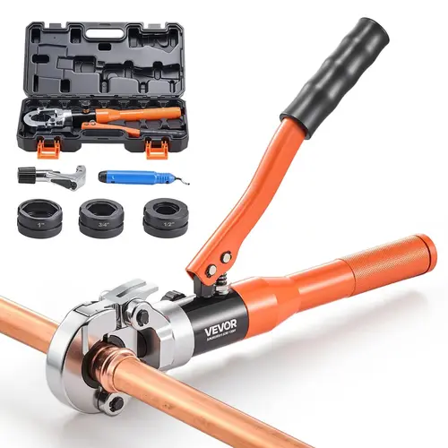 【toolupgrade】VEVOR Copper Pipe Crimping ToolHydraulic Driven Pro Press Tools and Gadgets with 1/2"3/4"1" JawsCopper Tube Fittings Crimper for Narrow Spaces & Tee Fittings - Pipe Cutter & Carrying Case Included, Cut Pipe Cutters, Cutting Tool, Work Tools