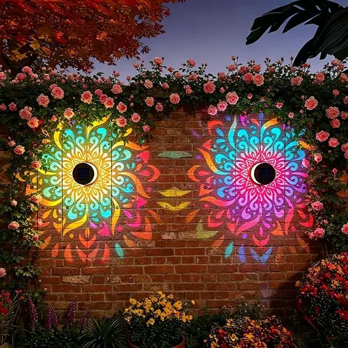 2-Pack Solar Mandala Projector Outdoor Wall Lights, Waterproof Metal LED Fence Lights, Decorative Pattern Projection Lamps, Ambient Garden Lighting for Patio, Backyard, Porch & Yard Decor summerwins