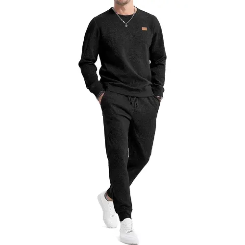 JMIERR Men's 2 Piece Outfits Knit Jacquard Pullover Sweatshirt Tracksuit & Joggers Sweatpants Sweatsuit Sets with Pockets