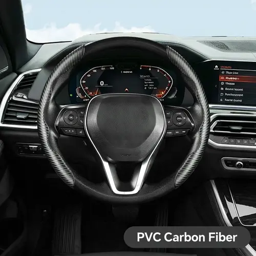 2-Piece Steering Wheel Cover, Carbon Fiber PU Leather Non-Slip Grip, Universal Fit Car Interior Accessory for 14-15 Inch Wheels
