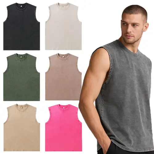Multi Pack Men Vintage Washed Sleeveless Tank Tops Crew Neck Loose Fit Basic Casual Vests Multiple Color Options Summer Workout Streetwear Shirts