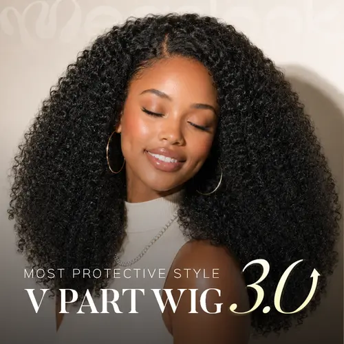 250% Density Megalook V Part True Scalp Bomb Afro Kinky and Burmese Curly Glueless Human Hair Wig PLus Crochet Hair Flexi-Fit Drawstring Minimal Leave Out Quick Weave Wig