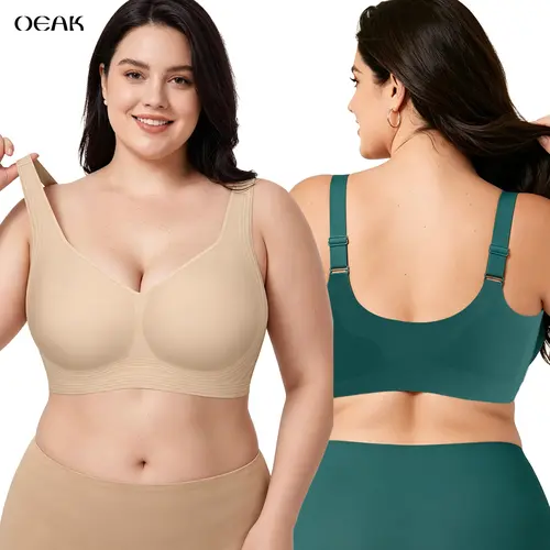 OEAK Women Jelly Pullover Wireless Bra Seamless Push Up Bralette Full Coverage Supportive Everyday Plus Size T-Shirt Bra