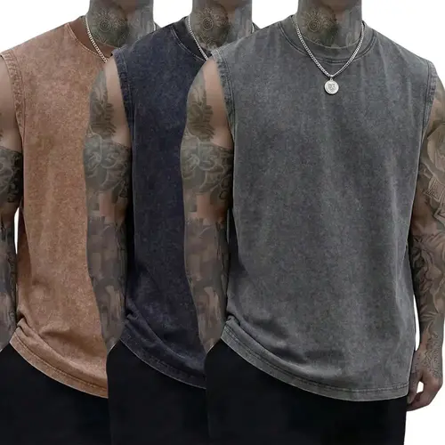 Men’s 230g 100% Cotton Crew Neck Tank Top - Menswear Clothing, Sportswear Tank Top, Retro Tie-Dye, Thick Soft Skin-Friendly, Loose Unisex, Machine Washable, Cool All-Day Wear, From Gym to Streetwear, Size XL
