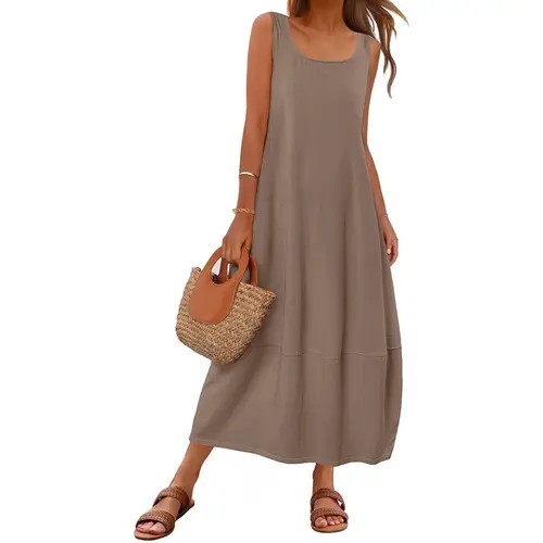 Women's Boho Maxi Sundress 2026 Summer Beach Dress Scoop Neck Sleeveless Loose Tank DressGift