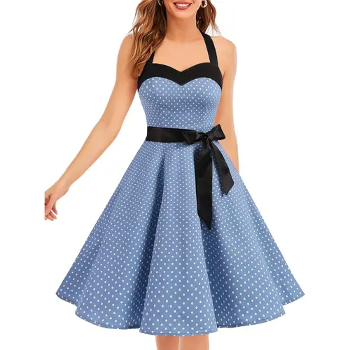 Women's Vintage 1950s Cocktail Dress, Retro Tea Party Halter Swing DressesGift