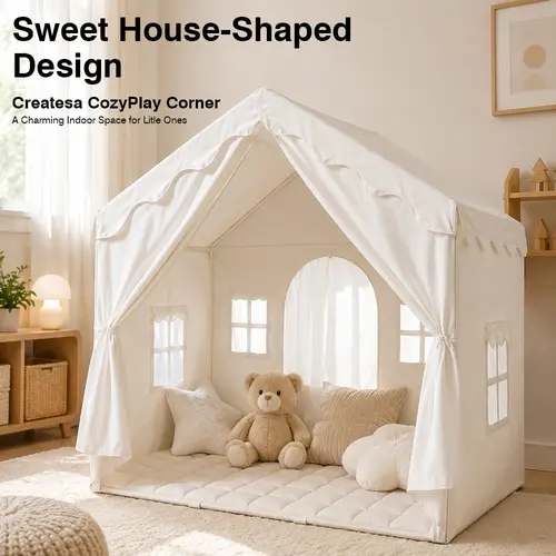 Double-Opening Breathable Play Castle Tent, Two-Sided Roll-Up Full Open Baby Playhouse Design, Summer Ventilated Foldable Kids Indoor Game Tent