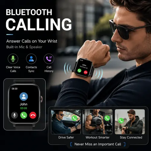 Smart Watch with Bluetooth Calling, Multi-Sport Modes, HD Touch Screen and Call Reminder